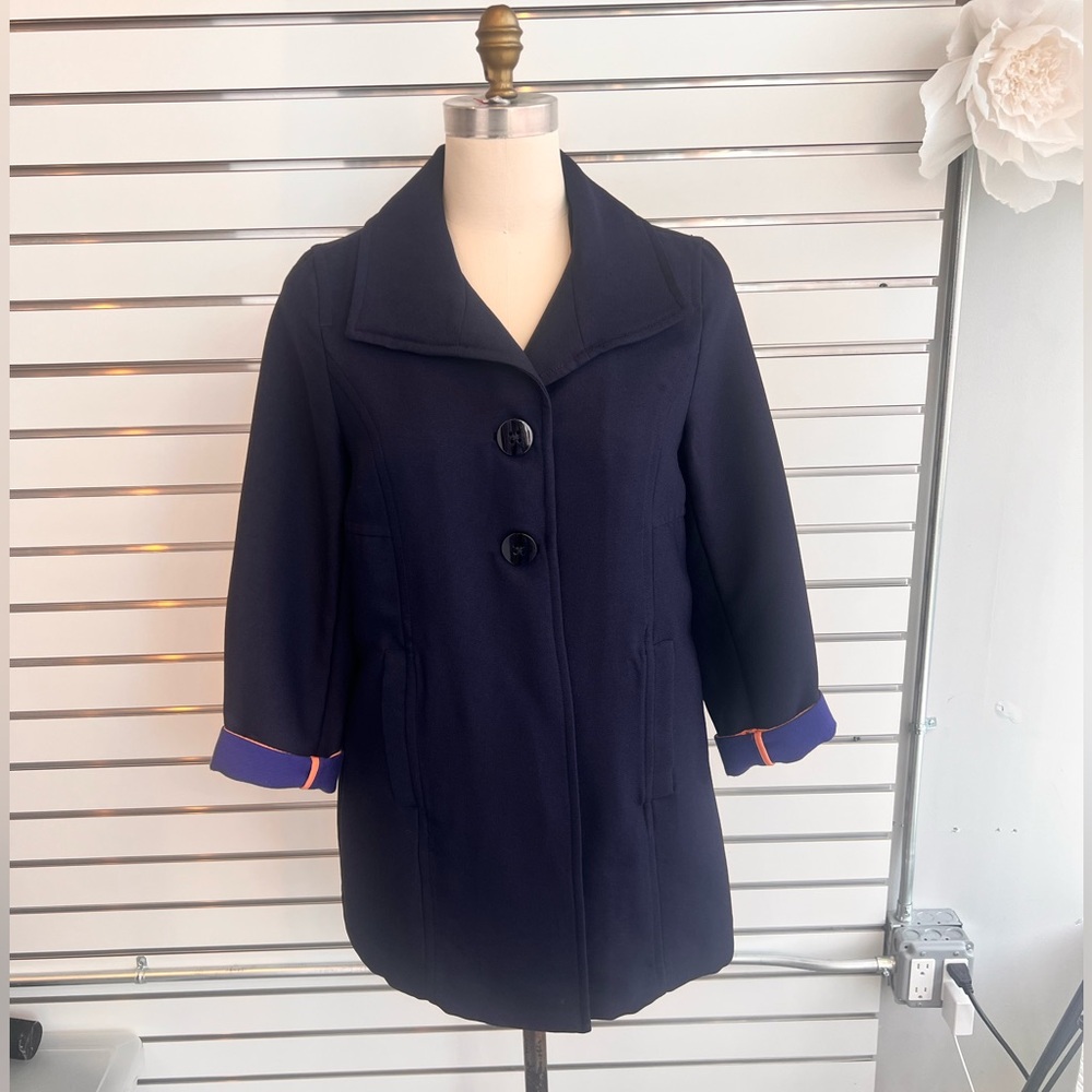 Anthropologie Navy Pea Coat - Women’s Purple & Orange Accents - NWT - Picture 3 of 16